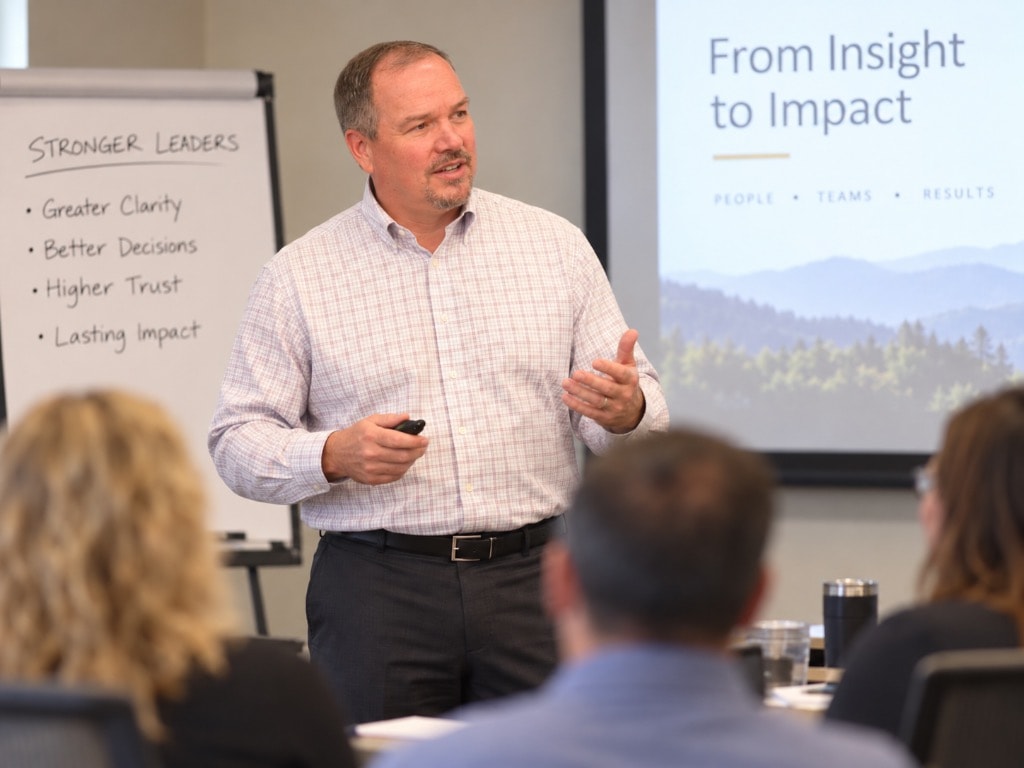 David Anderson presenting to a leadership workshop audience